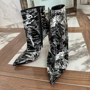 Christian Louboutin So Kate 100 Printed Patent Leather Booties EU 39